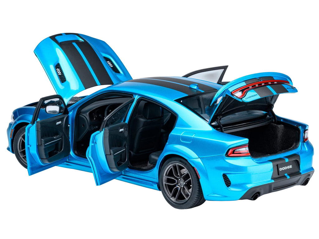 Dodge Charger SRT Hellcat Redeye B5 Blue Metallic with Carbon Stripes 1/18 Car Model by Autoart