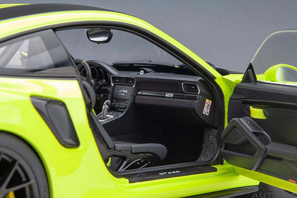 Porsche 911 (991.2) GT2 RS Weissach Package Acid Green with Carbon Stripes 1/18 Model Car by Autoart