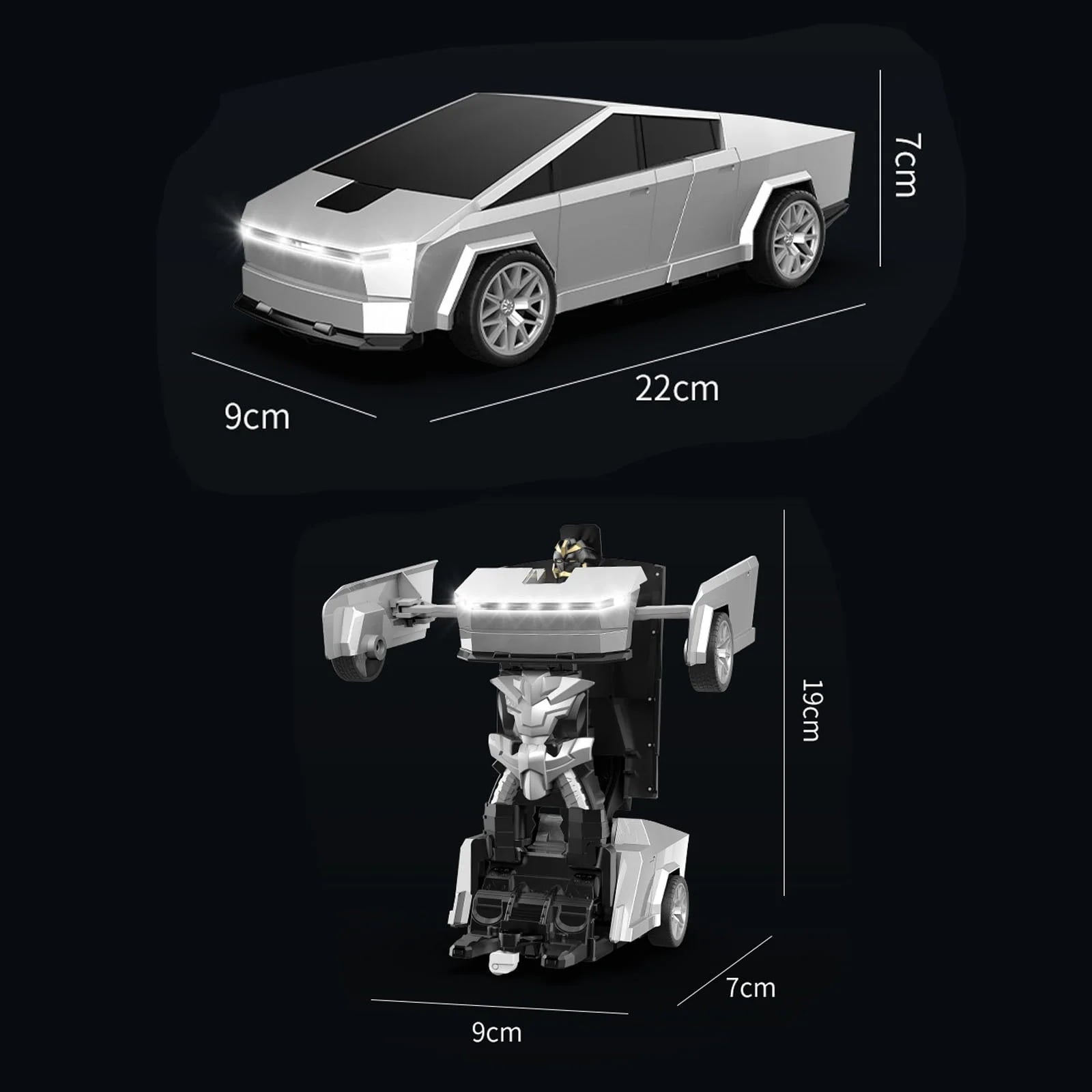 Cyber Truck Robot Car, Funtogether Toys 1:18 Transforming RC Car, One-Click Deformation Cyber Truck for Kid with LED Lights, Stem Gift for Boys