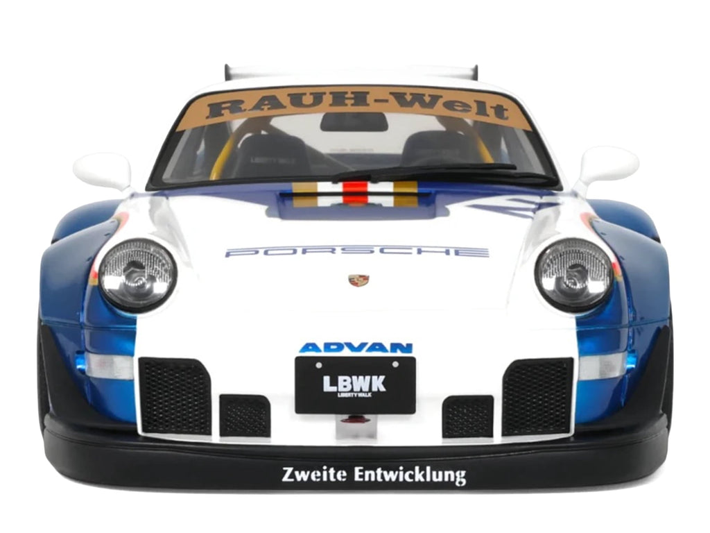 2023 RWB x Liberty Walk 993 #2 White and Blue Metallic with Graphics 1/18 Model Car by GT Spirit