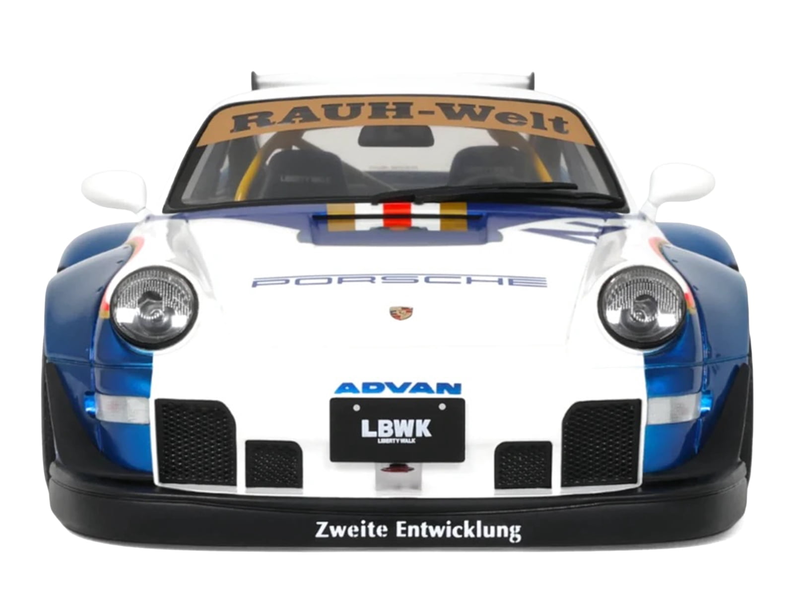 2023 RWB x Liberty Walk 993 #2 White and Blue Metallic with Graphics 1/18 Model Car by GT Spirit