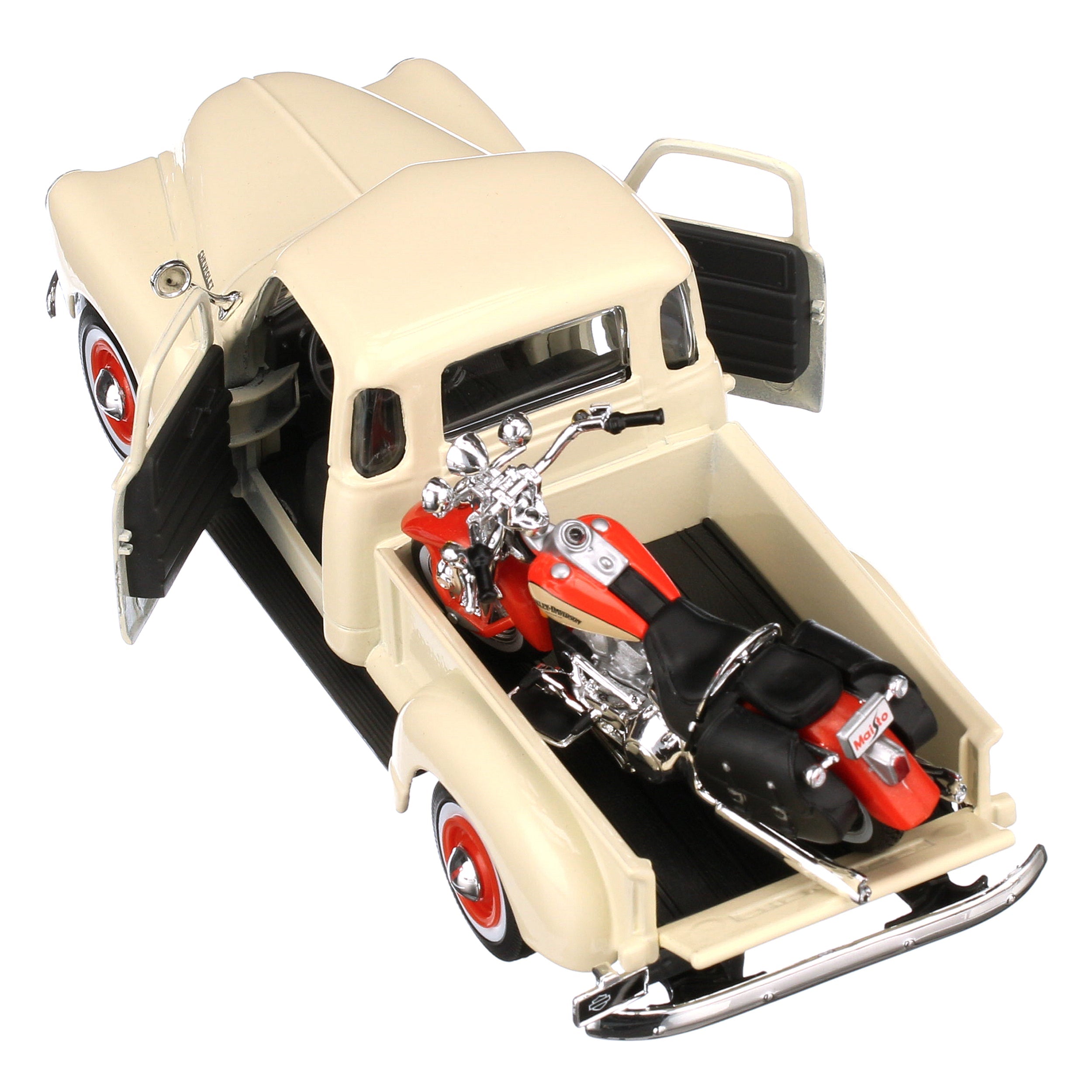 1:24 H-D '01 FLSTS Her Sprngr + '50 Chevy 3100