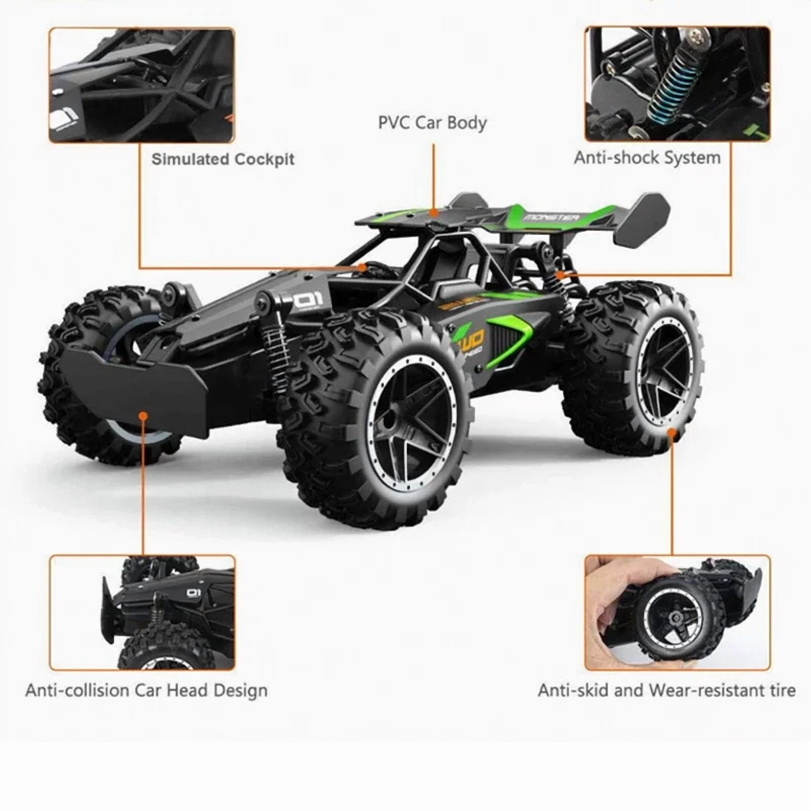 4WD Off-Road RC Car Funtogether Toys, 1:18 Scale High-Speed All-Terrain Remote Control Car for Kids Boys