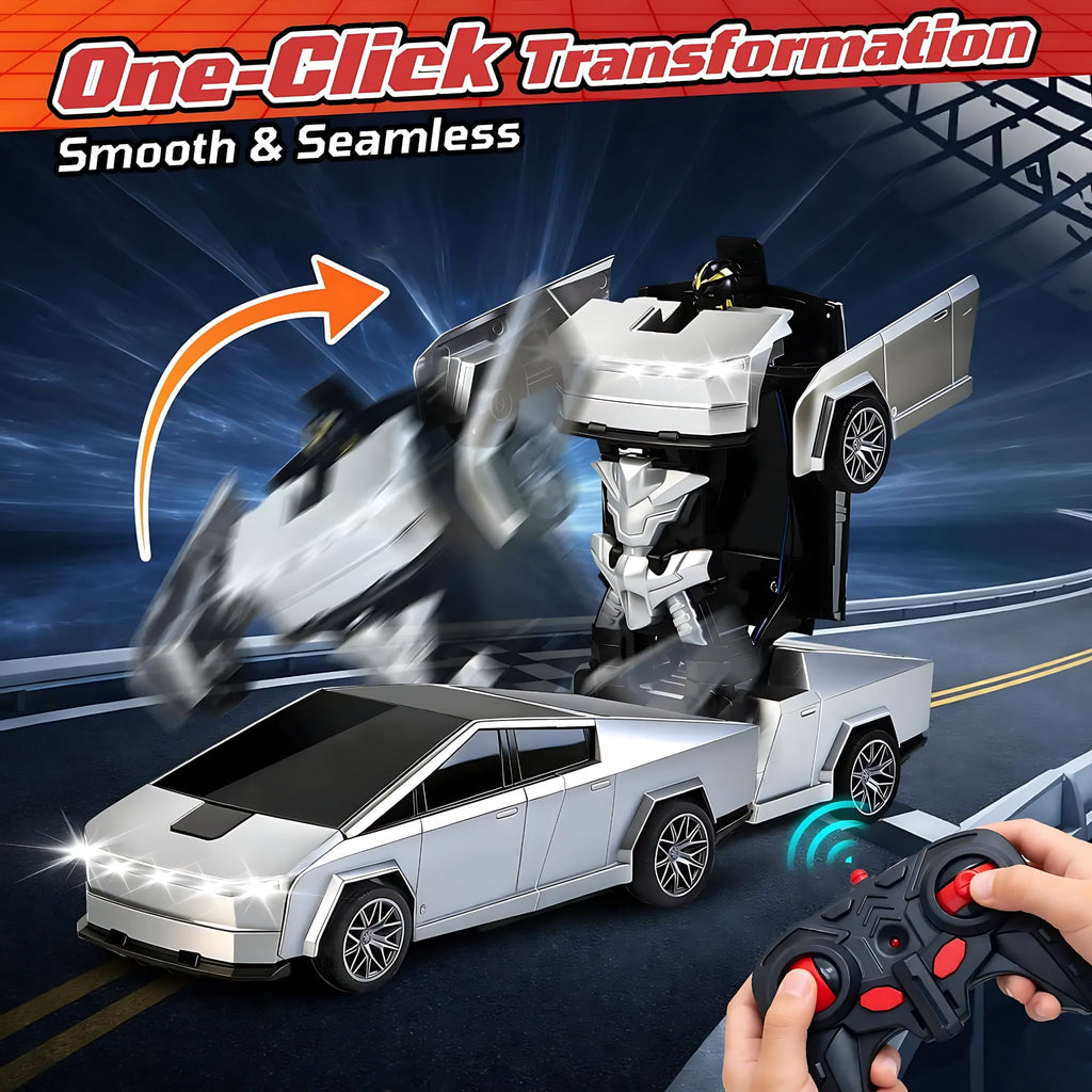 Cyber Truck Pickup Transforming Remote Control Car for Kids, 2.4GHz RC Robot Toy for Boys Age 4-12 with One-Button Deformation and LED Lights