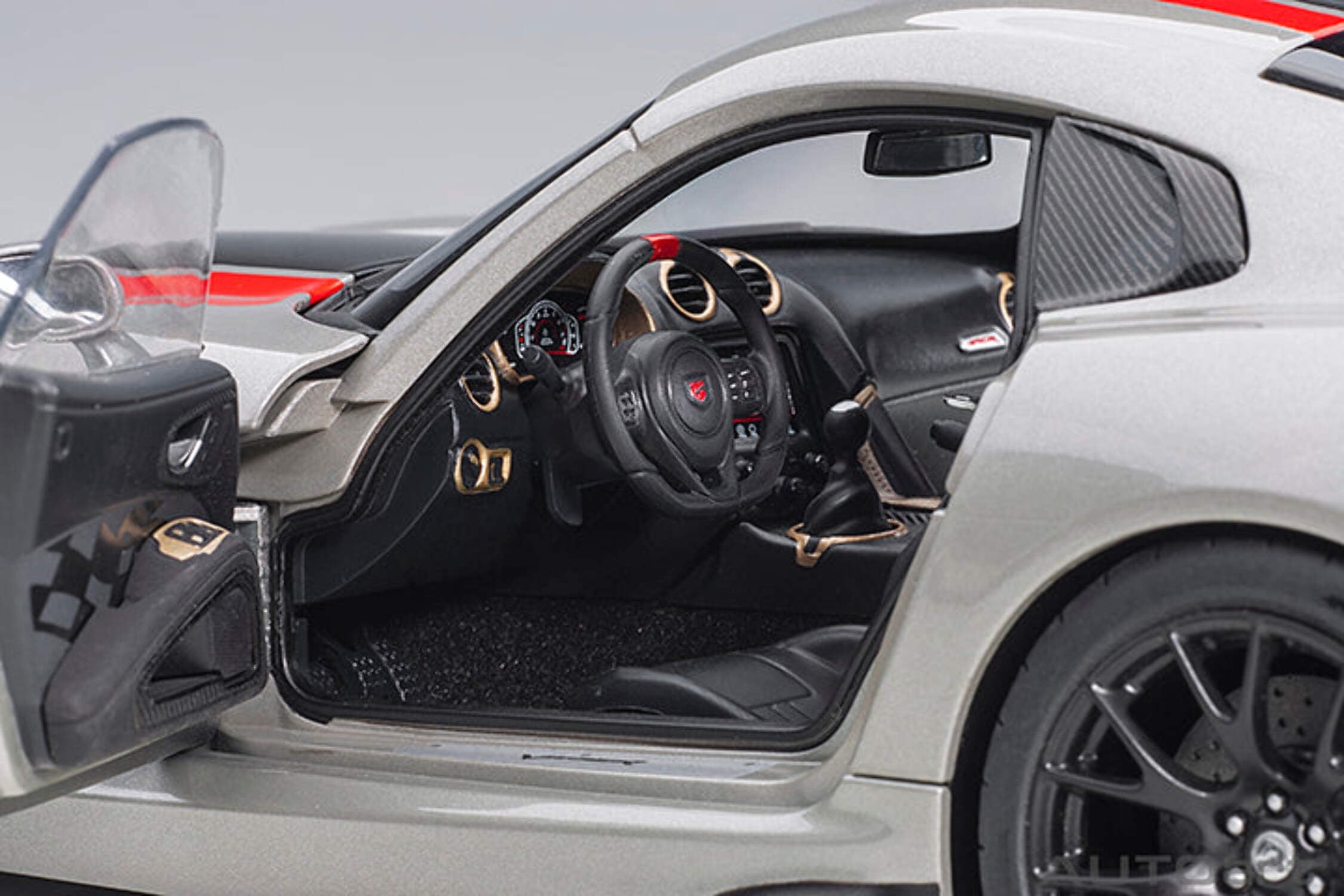 2017 Dodge Viper ACR Billet Silver Metallic with Black and Red Stripes 1/18 Model Car by Autoart