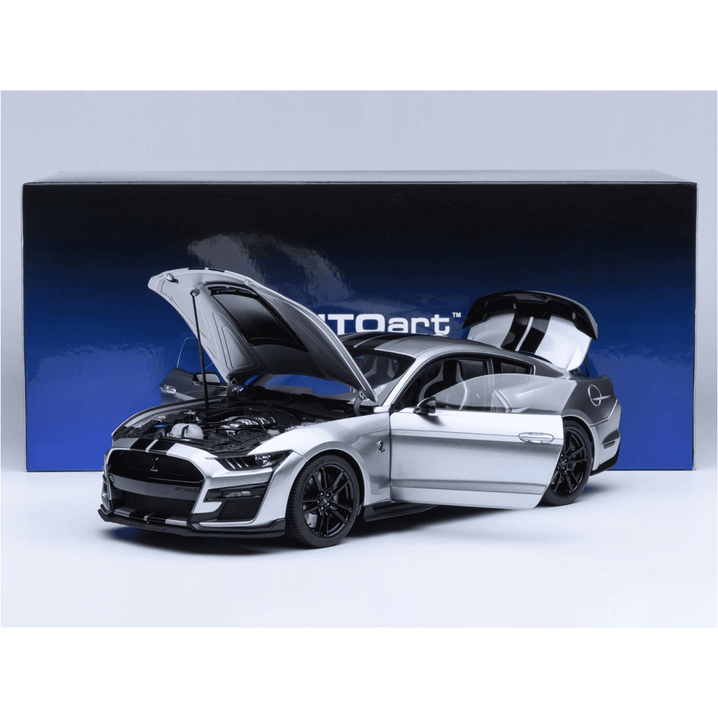Ford Mustang Shelby GT500 Iconic Silver Metallic with Black Stripes 1/18 Model Car by Autoart