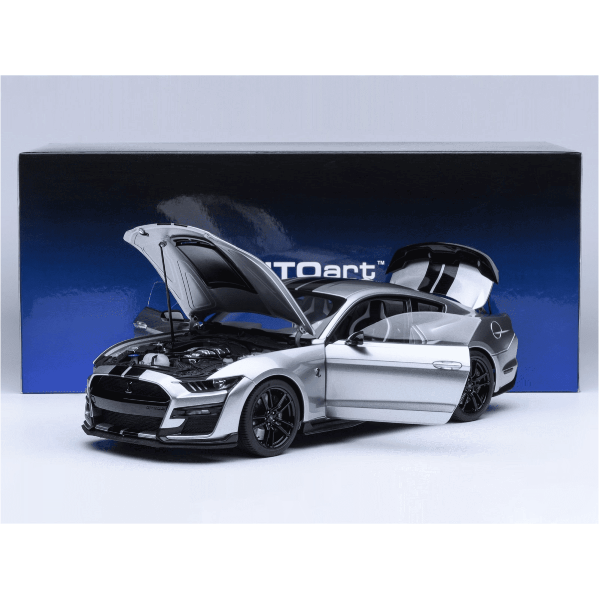 Ford Mustang Shelby GT500 Iconic Silver Metallic with Black Stripes 1/18 Model Car by Autoart