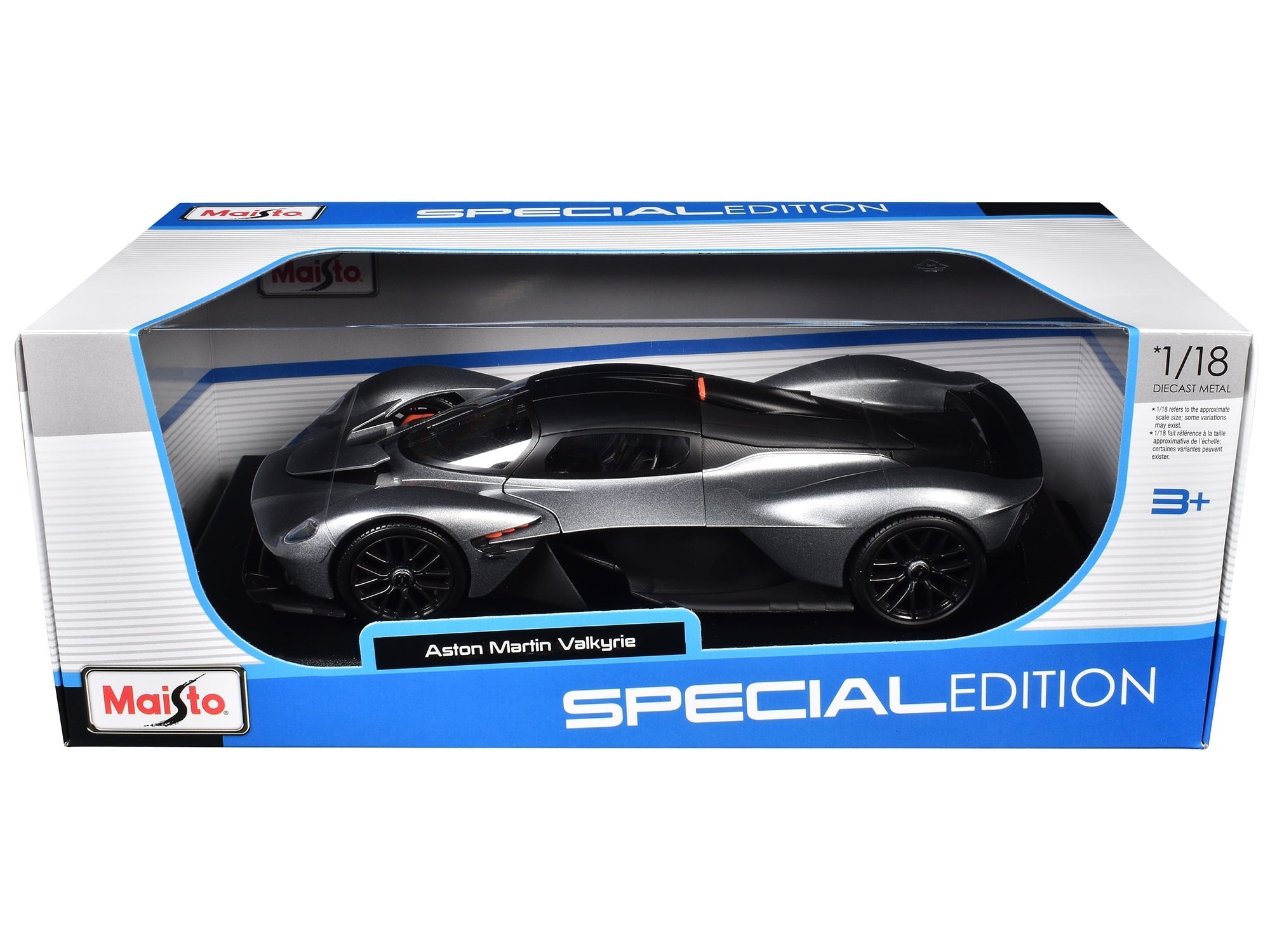 Aston Martin Valkyrie Silver Metallic with Matt Black Top "Special Edition" Series 1/18 Die Cast Model Car by Maisto