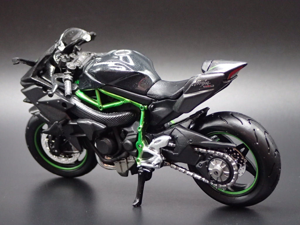 Open Box KAWASAKI NINJA H 2R BIKE MOTORCYCLE BLACK 1/18 SCALE DIORAMA DIECAST MODEL BIKE