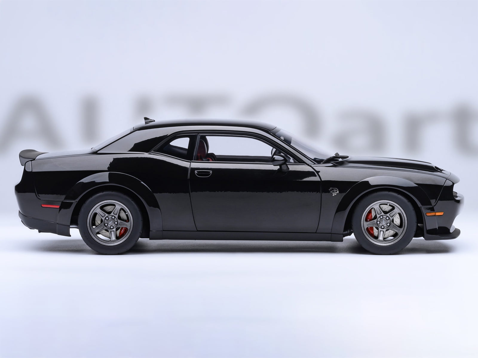 2023 Dodge Challenger SRT Super Stock Pitch Black with Red Interior 1/18 Model Car by Autoart