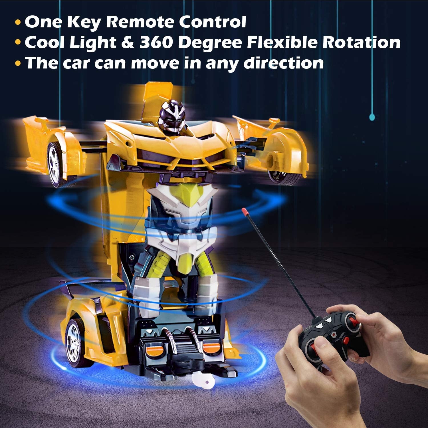 Remote Control Transform Car Robot Toy 2.4Ghz 1:18 Rechargeable 360°Rotating Stunt Race Car Toys