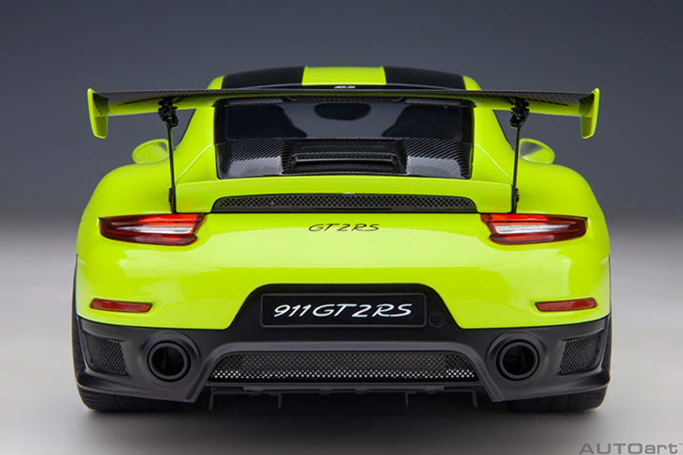 Porsche 911 (991.2) GT2 RS Weissach Package Acid Green with Carbon Stripes 1/18 Model Car by Autoart