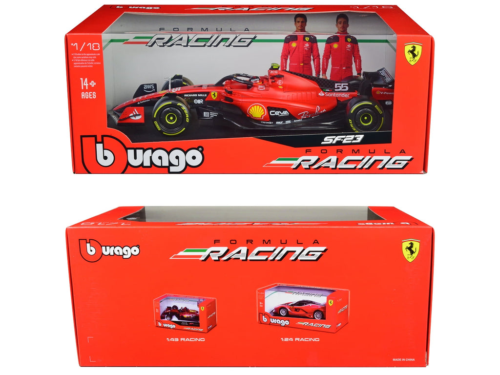 Ferrari SF-23 #55 Carlos Sainz Formula One World Championship (2023) "Formula Racing" Series 1/18 Diecast Model Car by Bburago