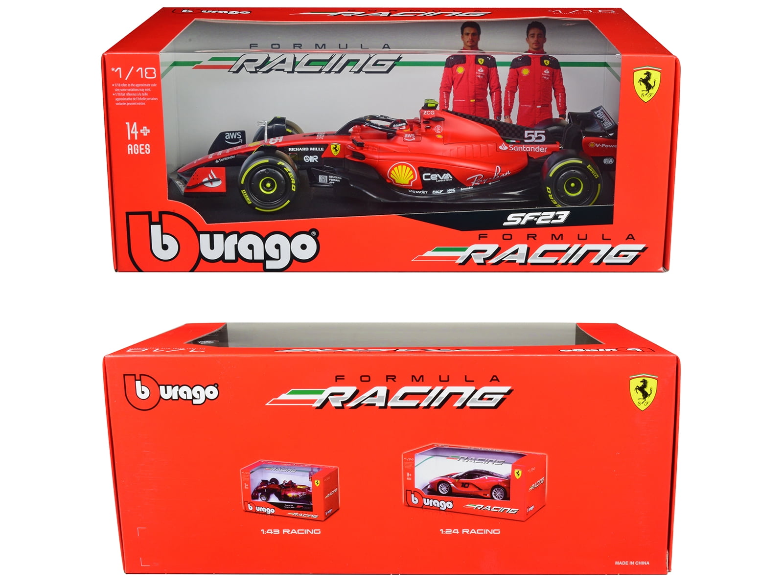 Ferrari SF-23 #55 Carlos Sainz Formula One World Championship (2023) "Formula Racing" Series 1/18 Diecast Model Car by Bburago