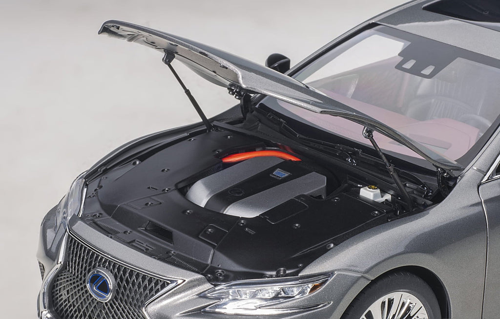 Lexus LS500h Manganese Luster Gray Metallic with Crimson and Black Interior 1/18 Model Car by Autoart