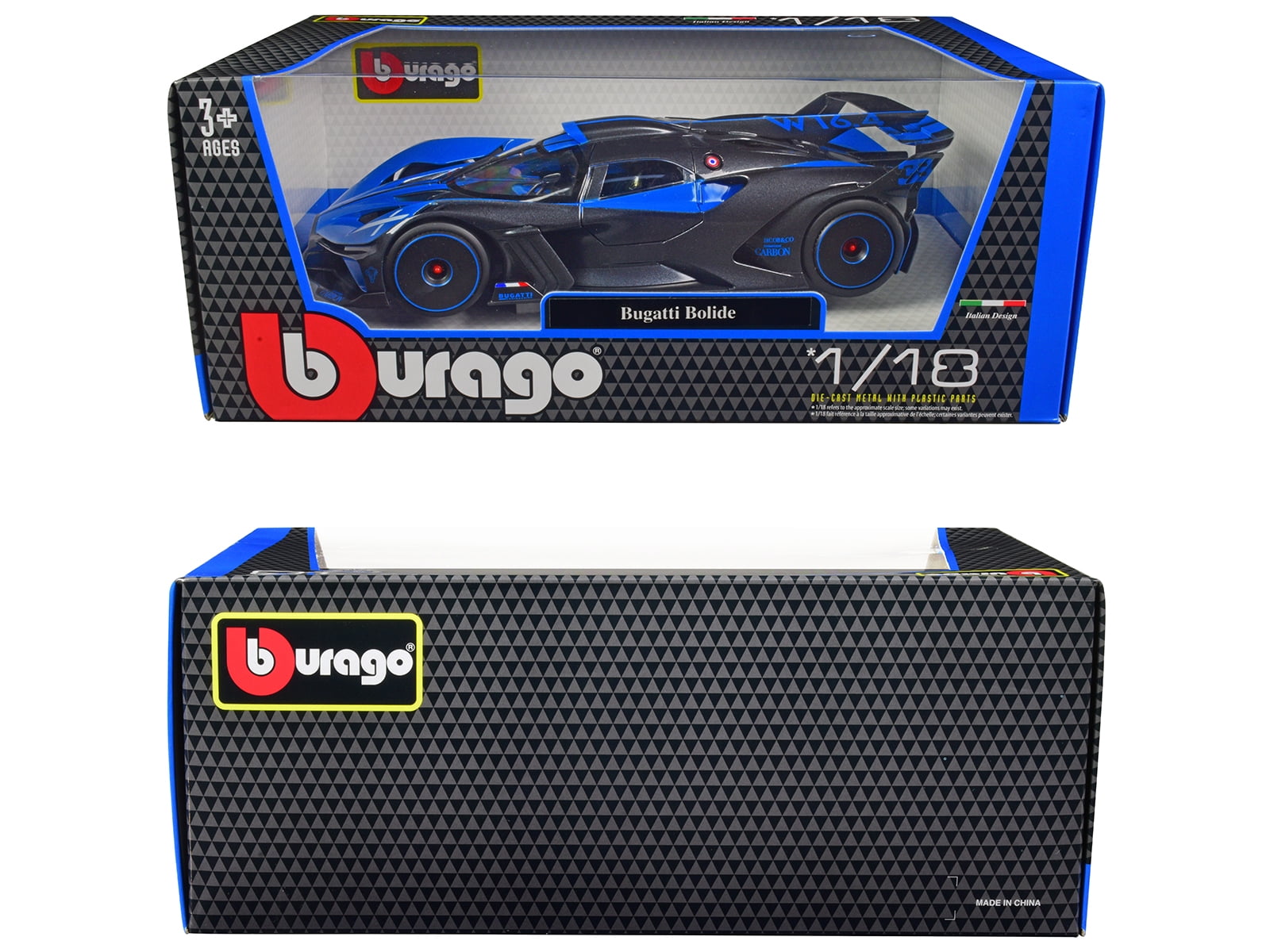 Bugatti Bolide Blue and Carbon Gray 1/18 Diecast Model Car by Bburago