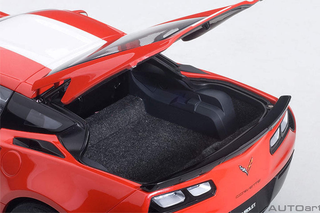 2017 Chevrolet Corvette C7 Grand Sport Red with White Stripe and Black Fender Hash Marks 1/18 Model Car by Autoart