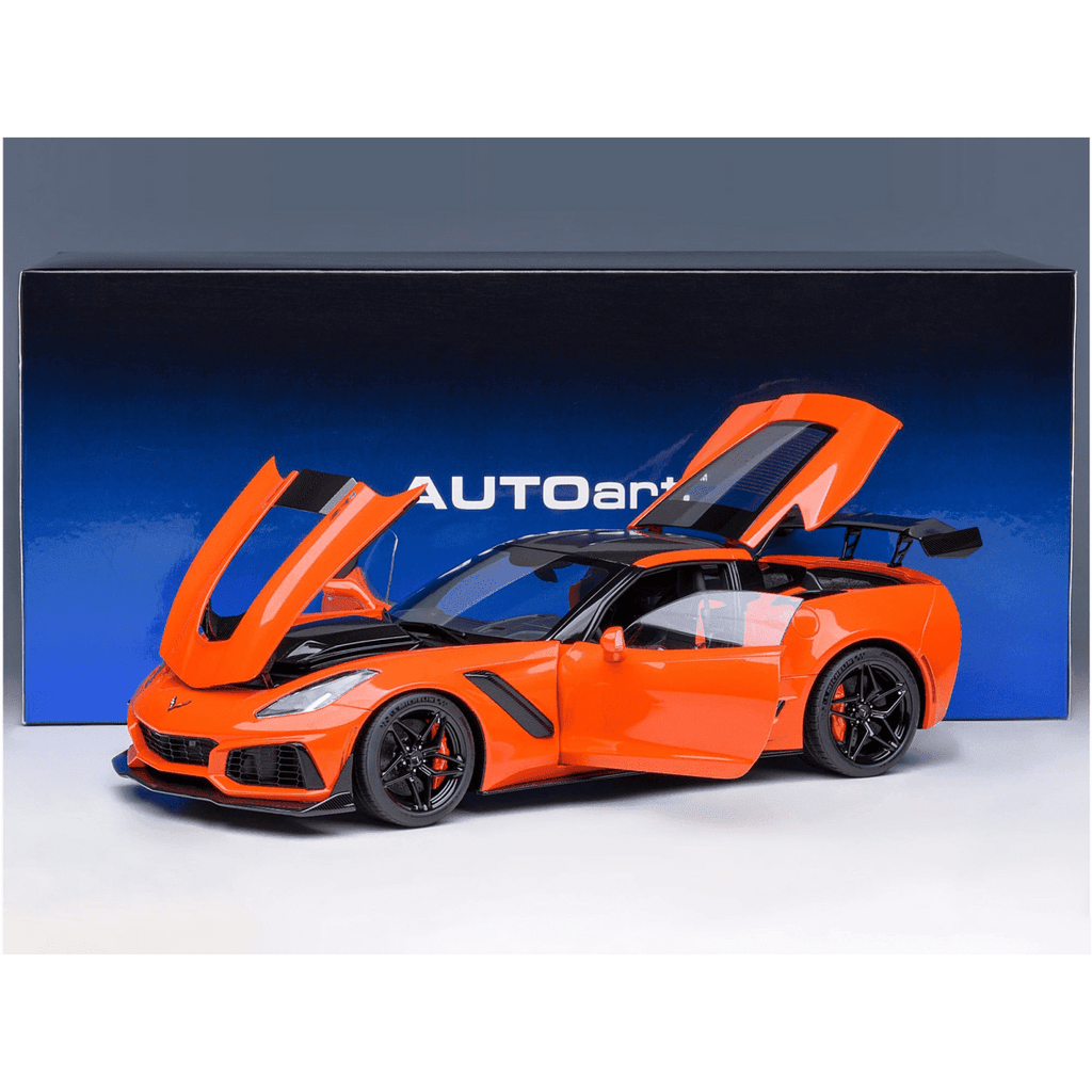 2019 Chevrolet Corvette C7 ZR1 Sebring Orange Tintcoat with Carbon Top 1/18 Model Car by Autoart