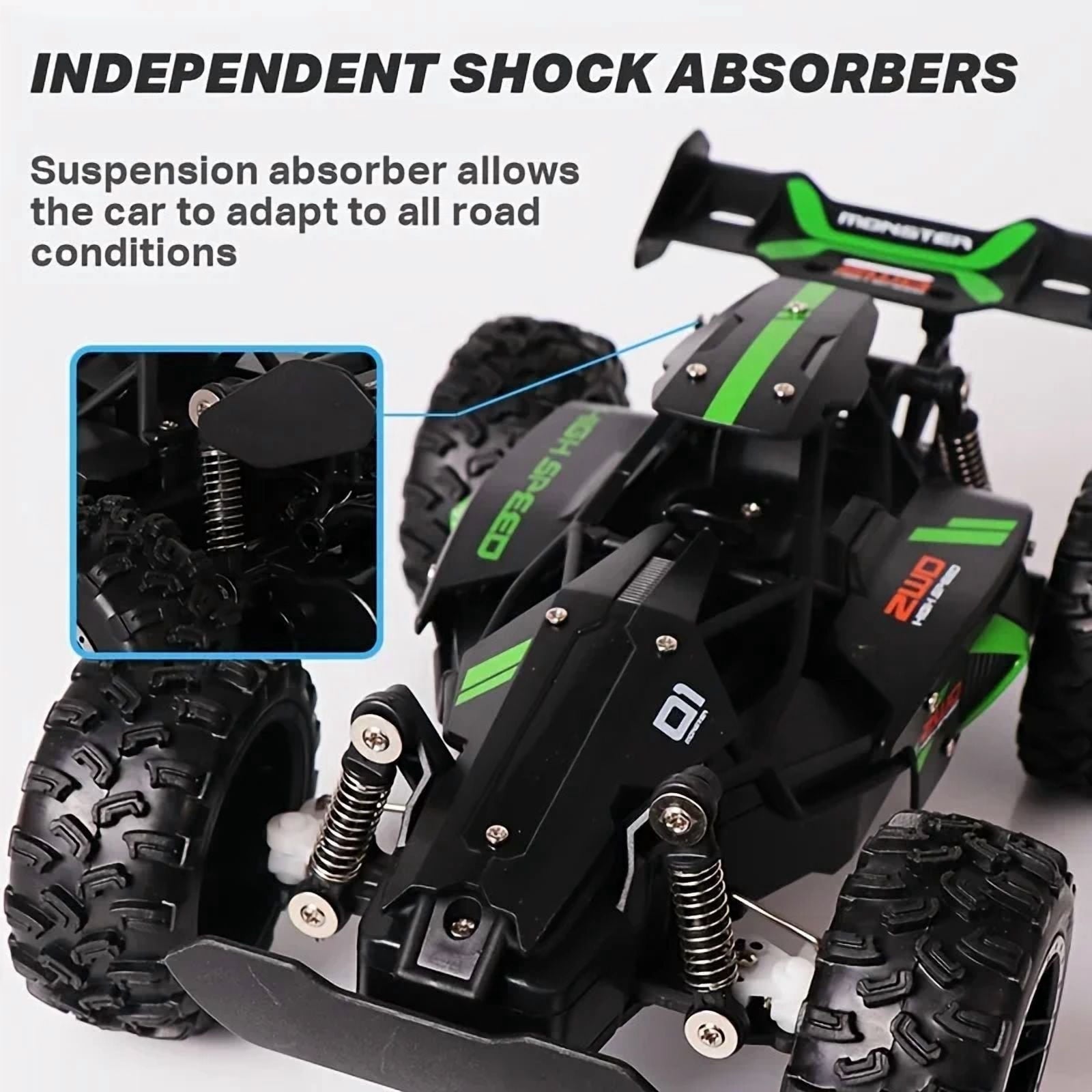 4WD Off-Road RC Car Funtogether Toys, 1:18 Scale High-Speed All-Terrain Remote Control Car for Kids Boys