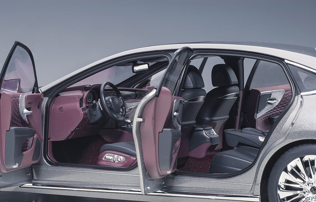 Lexus LS500h Manganese Luster Gray Metallic with Crimson and Black Interior 1/18 Model Car by Autoart