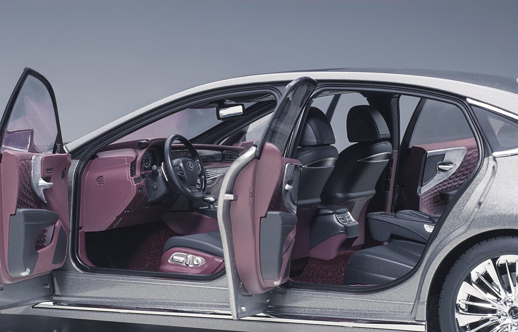 Lexus LS500h Manganese Luster Gray Metallic with Crimson and Black Interior 1/18 Model Car by Autoart