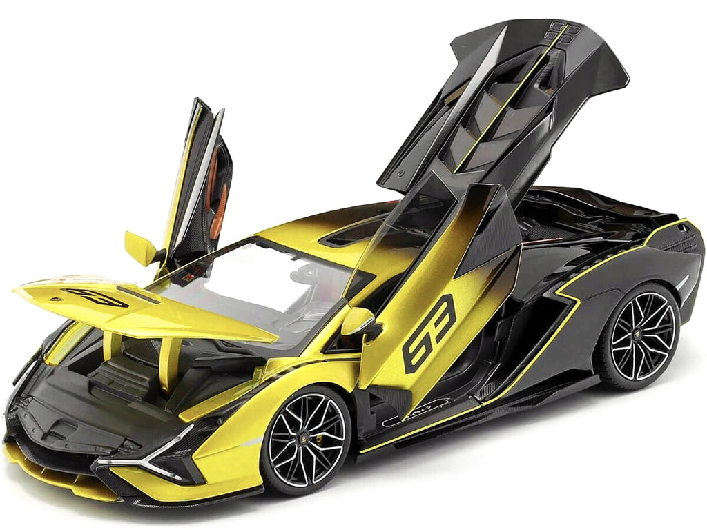Lamborghini Sian FKP 37 #63 Yellow Metallic and Black 1/18 Diecast Model Car by Bburago