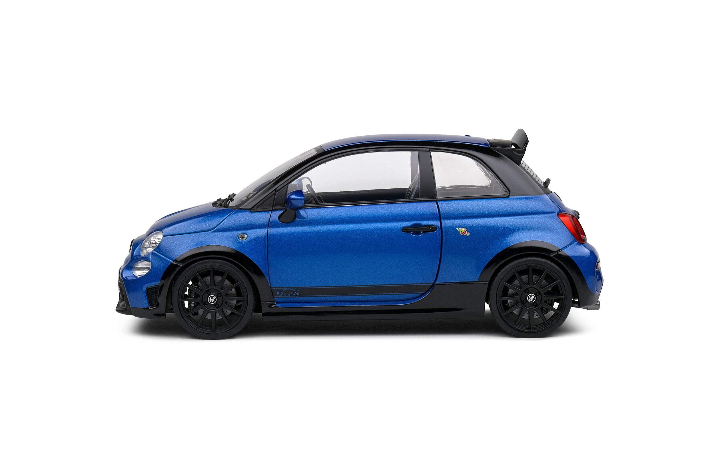 2022 Fiat 695 Abarth "Tributo 131 Rally" Podium Blue Metallic with Black Side Stripes 1/18 Diecast Model Car by Solido