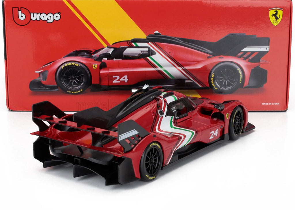 Bburago 2024 Ferrari 499P 3.0L Turbo V6 No 24 Modificata 2024 - Red Yellow Black 1:18