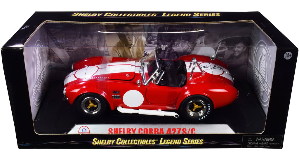 1965 Shelby Cobra 427 S/C Red w/White Stripes w/Printed Carroll Shelby's Signature on the Trunk 1/18 Diecast Shelby Collectibles
