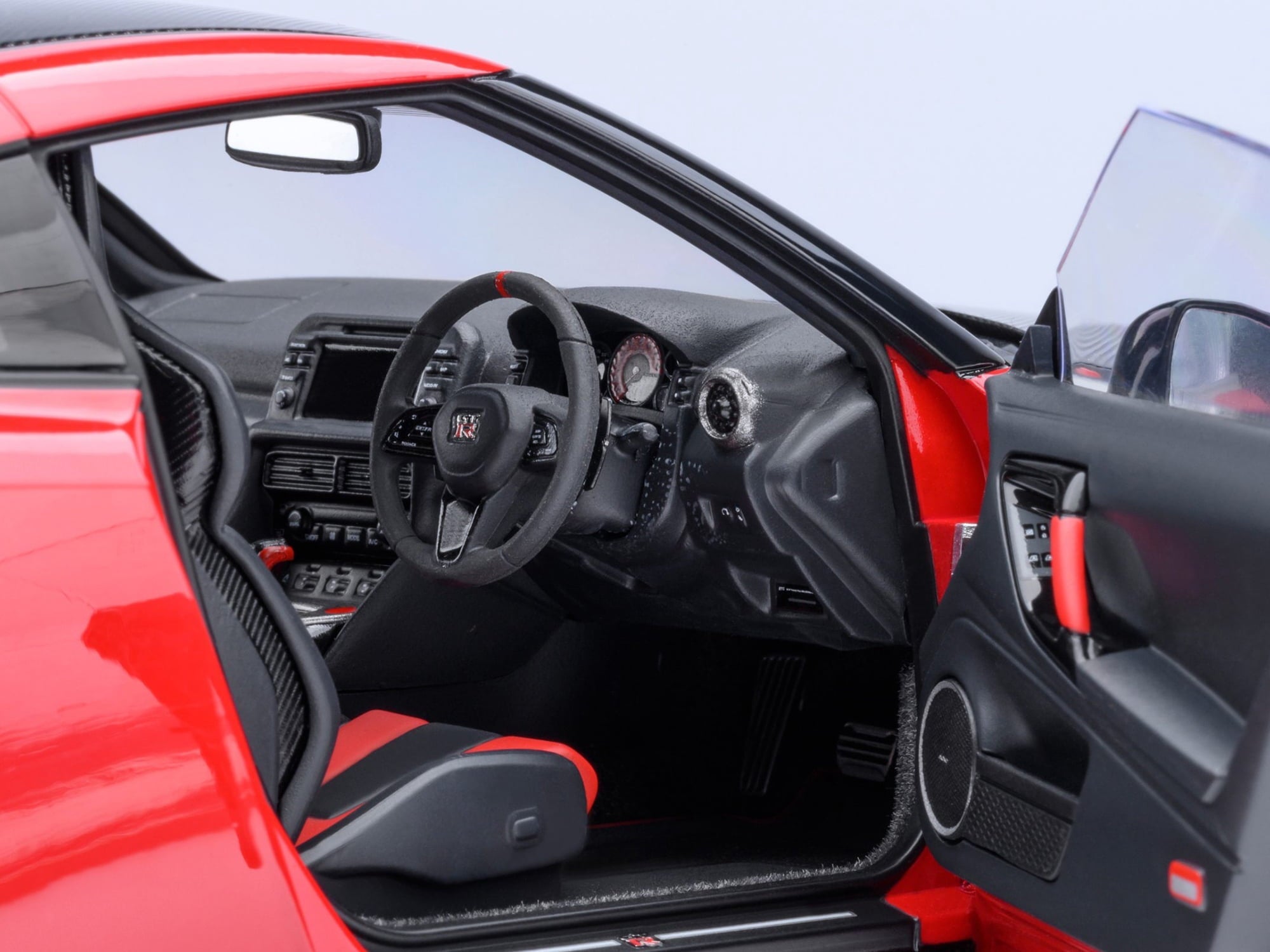 2022 Nissan GT-R (R35) Nismo Special Edition RHD Vibrant Red with Carbon Hood and Top 1/18 Model Car by Autoart