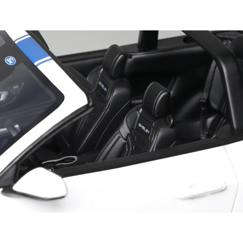 2025 Shelby Mustang Supersnake Convertible White with Blue Stripes 1/18 Model Car by GT Spirit