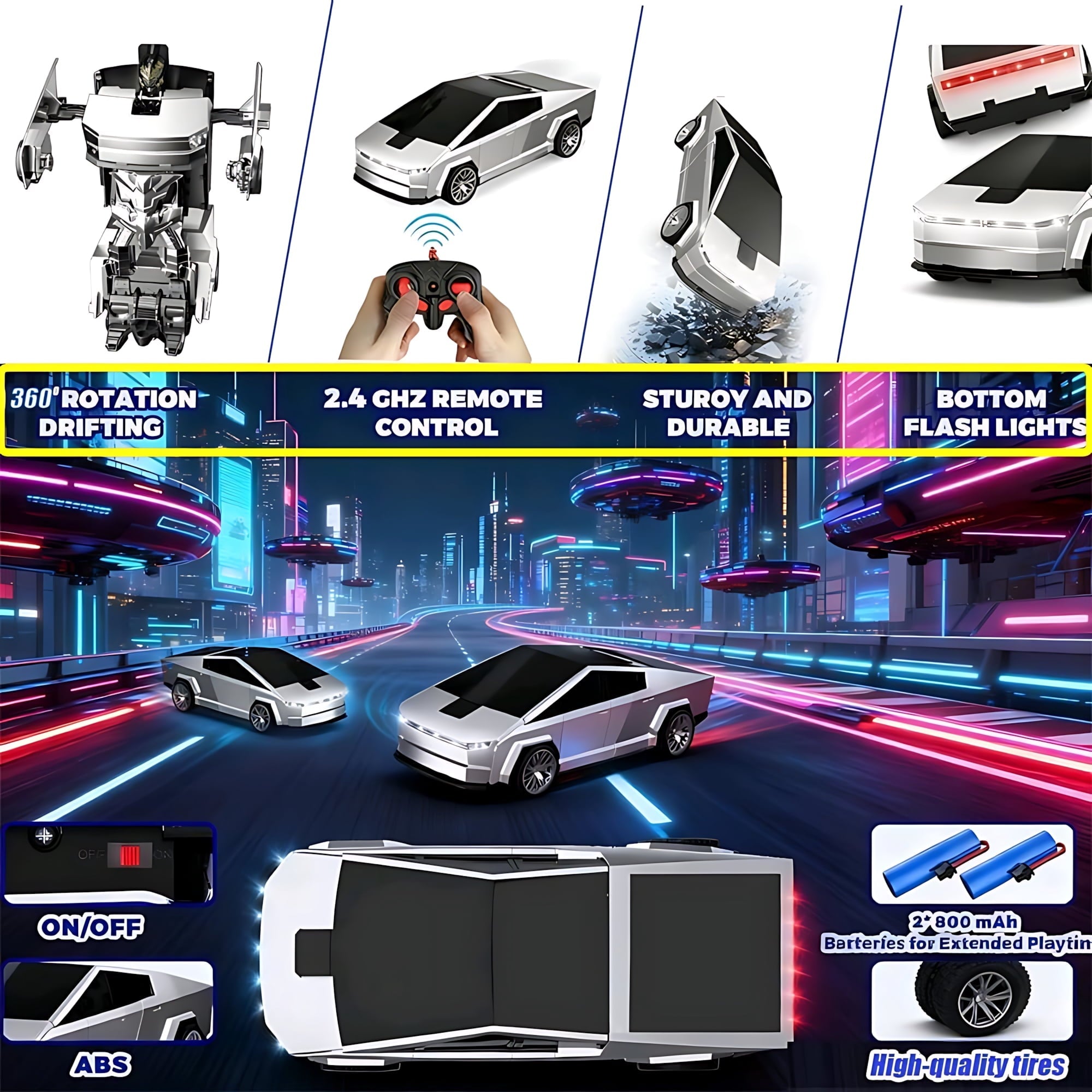 Spider Remote Controls Car, 1:18 Scale Transformer Robot Toy with 2.4GHz One-Button Deformation and 360° Rotation, RC Vehicle Gift for Boys Ages 3-12