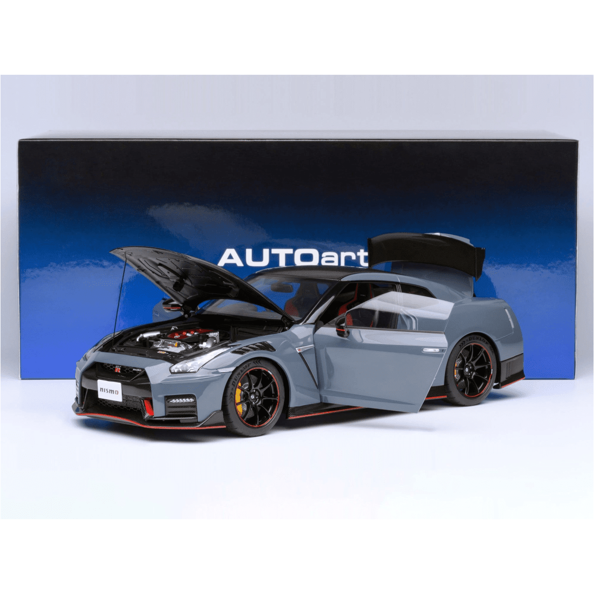 2022 Nissan GT-R (R35) Nismo Special Edition RHD Nismo Stealth Gray with Carbon Hood and Top 1/18 Model Car by Autoart