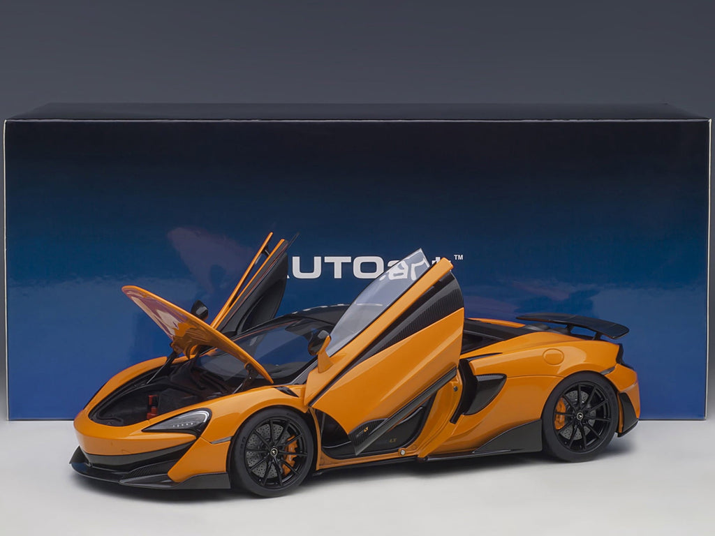 McLaren 600LT Myan Orange and Carbon 1/18 Scale Model Car by Autoart