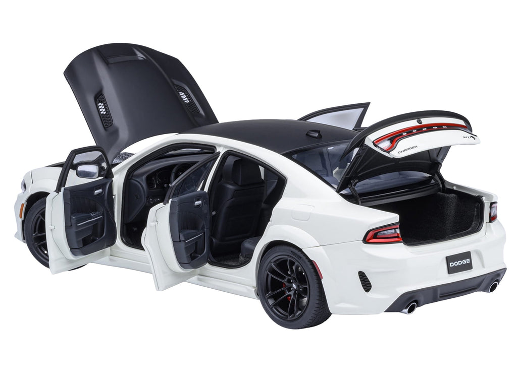 Dodge Charger SRT Hellcat Redeye Knuckle White with Matt Black Hood and Top 1/18 Car Model by Autoart