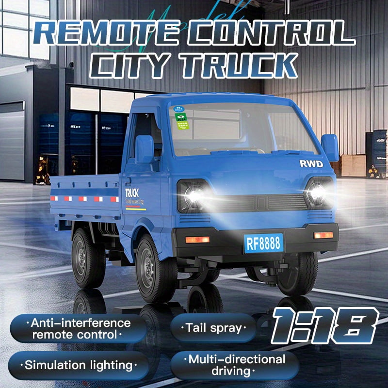 KF31 1:18 Spray Drift Pickup Truck 360° Rotating Stunts Spray Blooming LED Lighting 2.4G Anti-interference Powerful Motor DIY Creative Stickers for Free Placement One-button Demonstration Super Conve