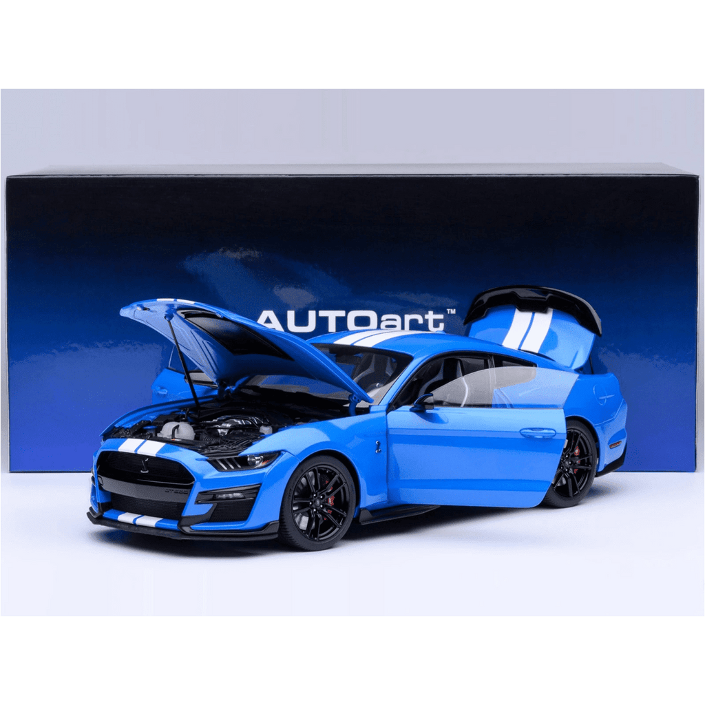 Ford Mustang Shelby GT500 Grabber Blue w/ White Stripes 1/18 Model Car by Autoart
