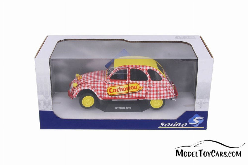 Citroen 2CV6 Cochonou Tour de France, Red with Yellow - Solido S1850021 - 1/18 Scale Diecast Model Toy Car
