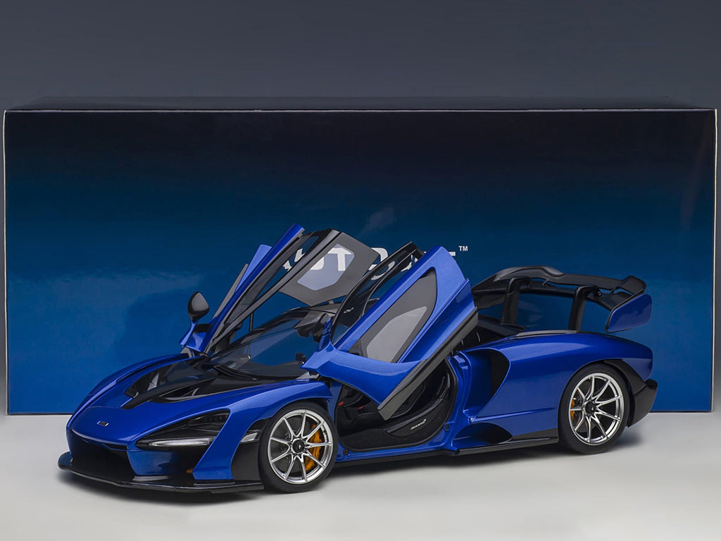 McLaren Senna Trophy Kyanos Blue and Black with Carbon Accents 1/18 Model Car by Autoart