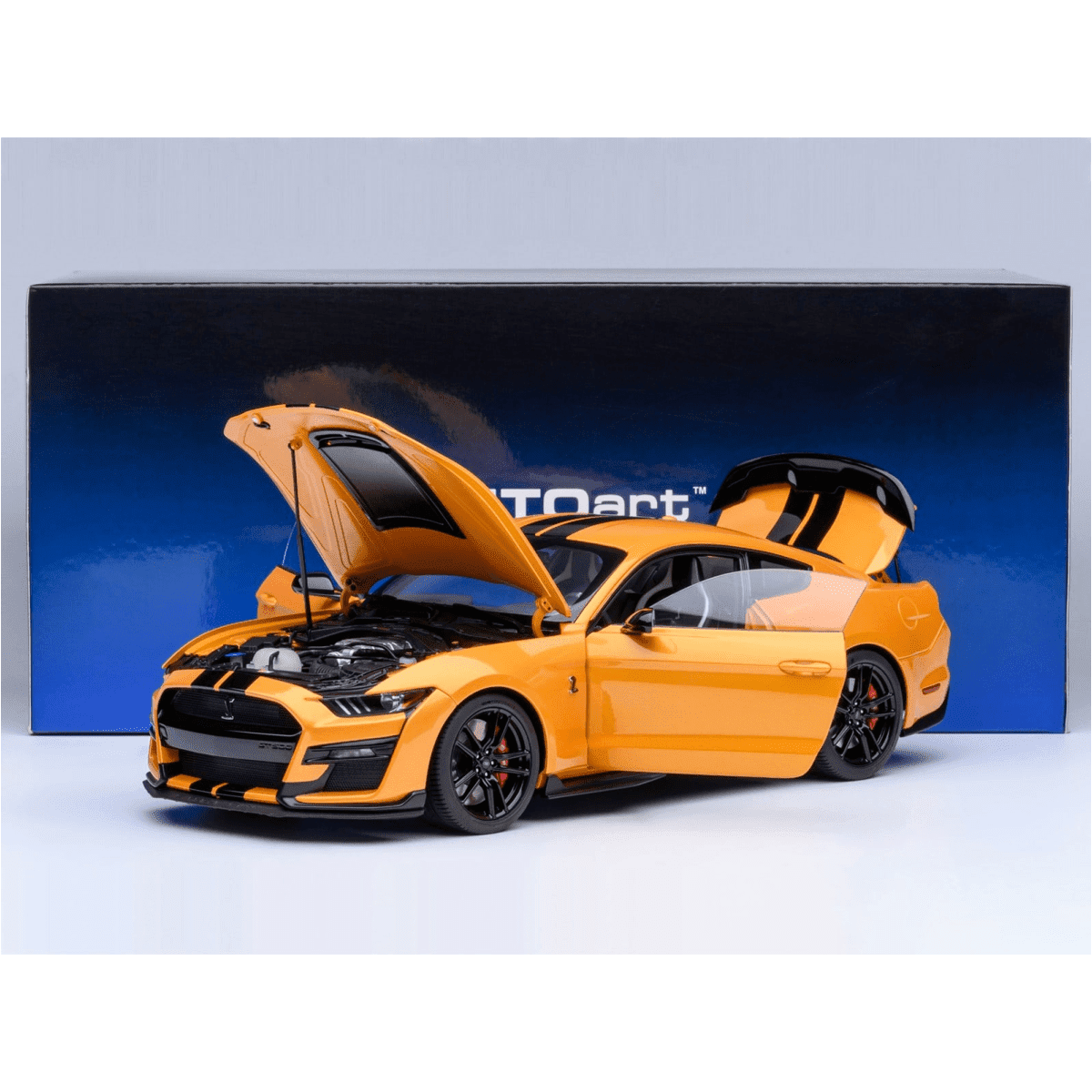 Ford Mustang Shelby GT500 Cyber Orange Metallic with Black Stripes 1/18 Model Car by Autoart