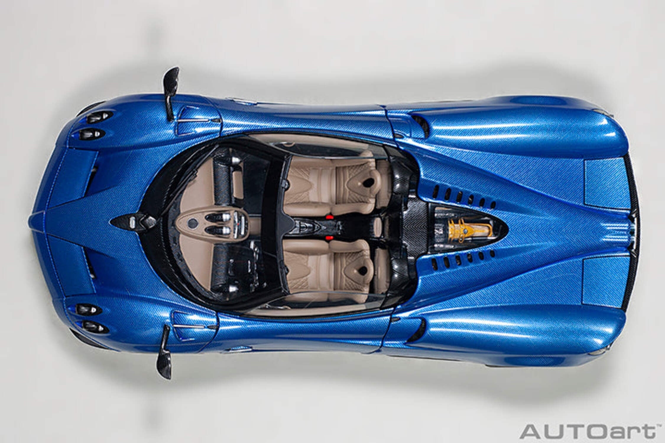 Pagani Huayra Roadster Blue Tricolore Carbon Fiber with Black Top with Luggage Set 1/18 Scale Model Car by Autoart