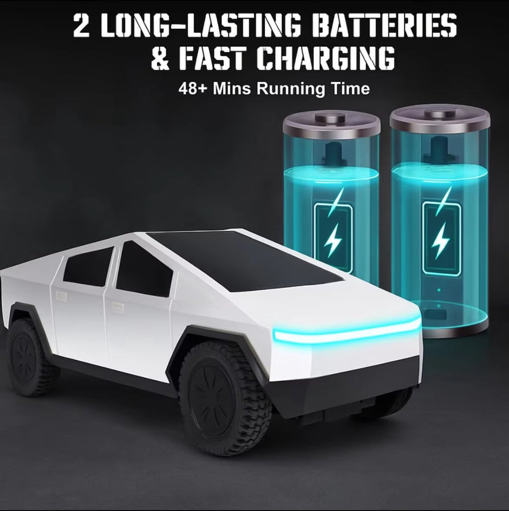 Cybertruck Remote Control Car 1:24 Scale RC Truck with LED Lights and Dual Rechargeable Batteries, Silver Electric Vehicle for Kids