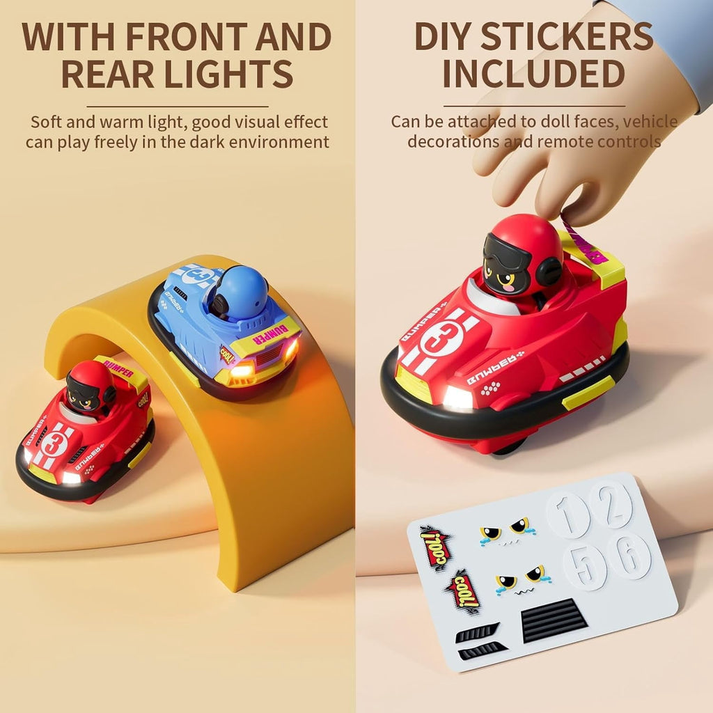 Remote Control Bumper Cars for Kids, 2 pack RC Battle Bumpers with Ejecting Figures, Light and Sound, Toys for Boys and Girls Ages 3+