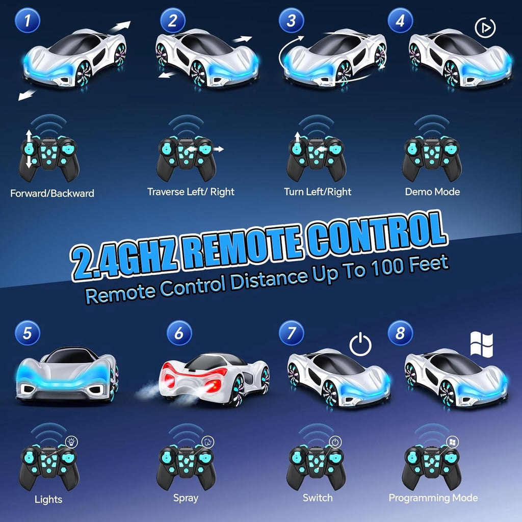Remote Control Car,RC Drift Car Boys Toys for 4 5 6 7 8 9 10 11 12 Year Old 2.4GHz 360° Rotate RC Cars with Cool Lights, Music & Spray Effects Cool Birthday Presents Gifts for Kids & Boys 4-12