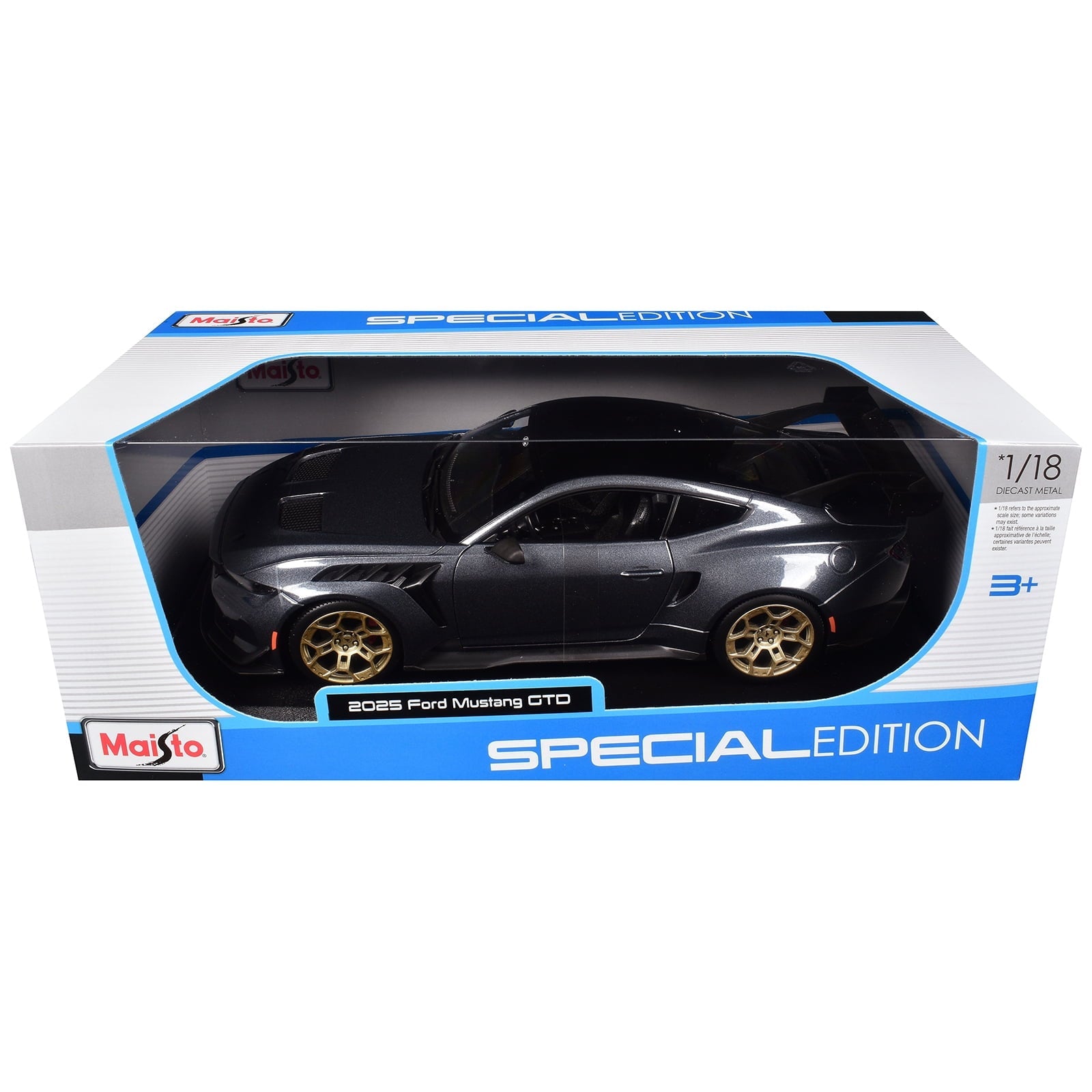 2025 Ford Mustang GTD Dark Gray Metallic with Black Top "Special Edition" Series 1/18 Diecast Model Car by Maisto