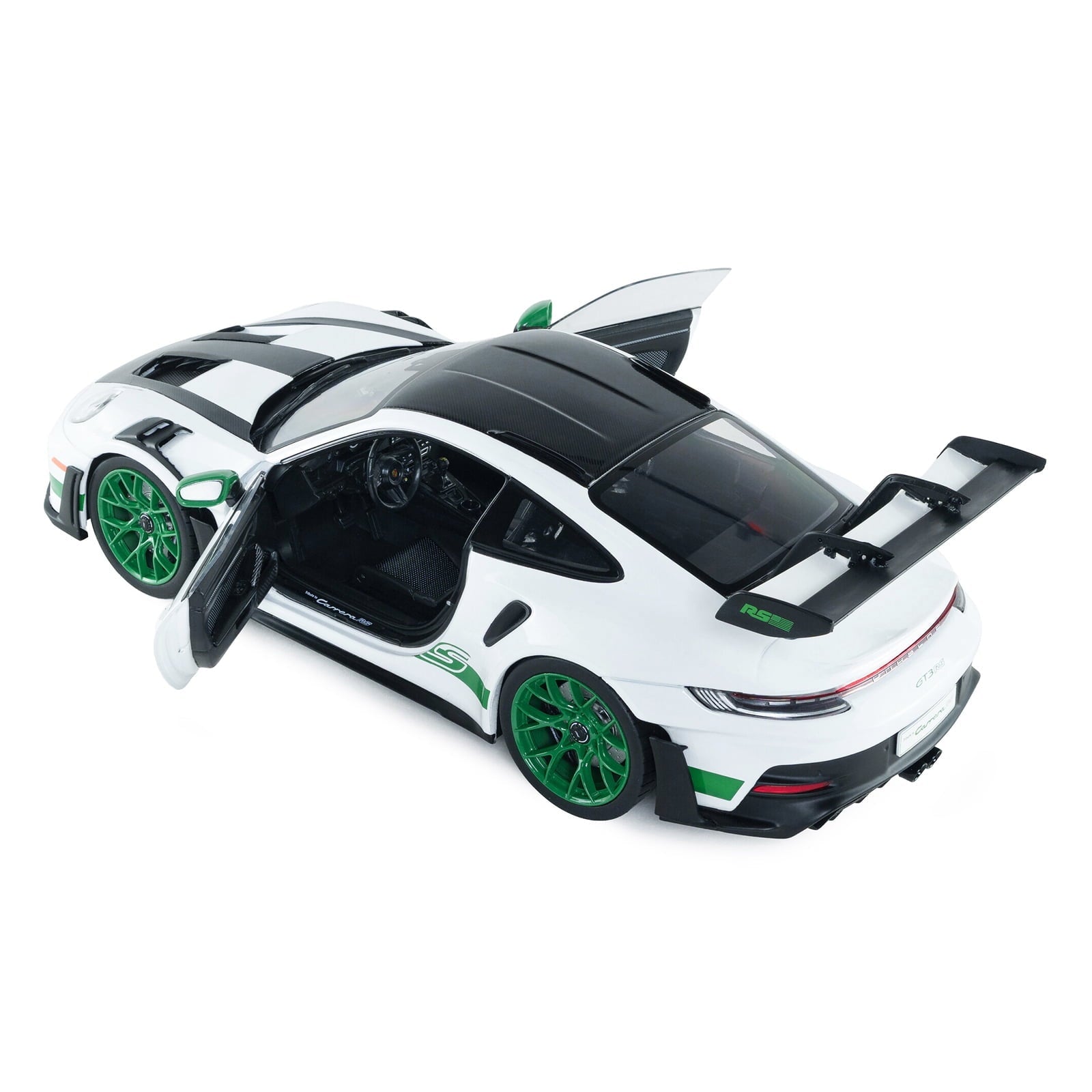2024 Porsche 911 GT3 RS "Tribute to Carrera RS Package" White with Carbon Hood and Top & Green 1/18 Diecast Model Car by Solido