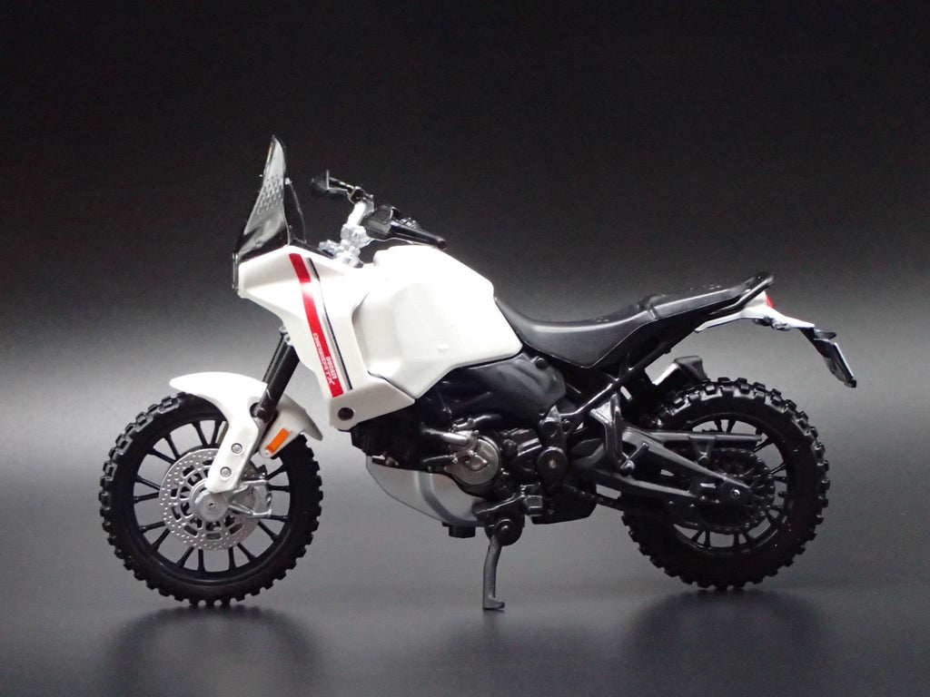 Open Box DUCATI DESERTX BIKE MOTORCYCLE WHITE 1/18 SCALE DIORAMA DIECAST MODEL BIKE