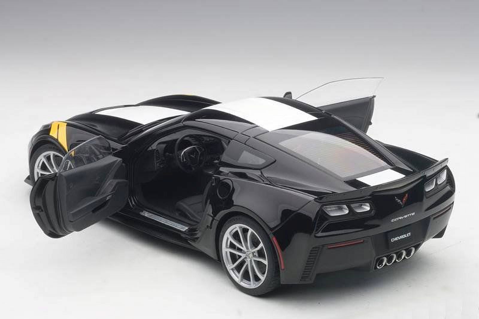2017 Chevrolet Corvette C7 Grand Sport Black with White Stripe and Yellow Fender Hash Marks 1/18 Model Car by Autoart