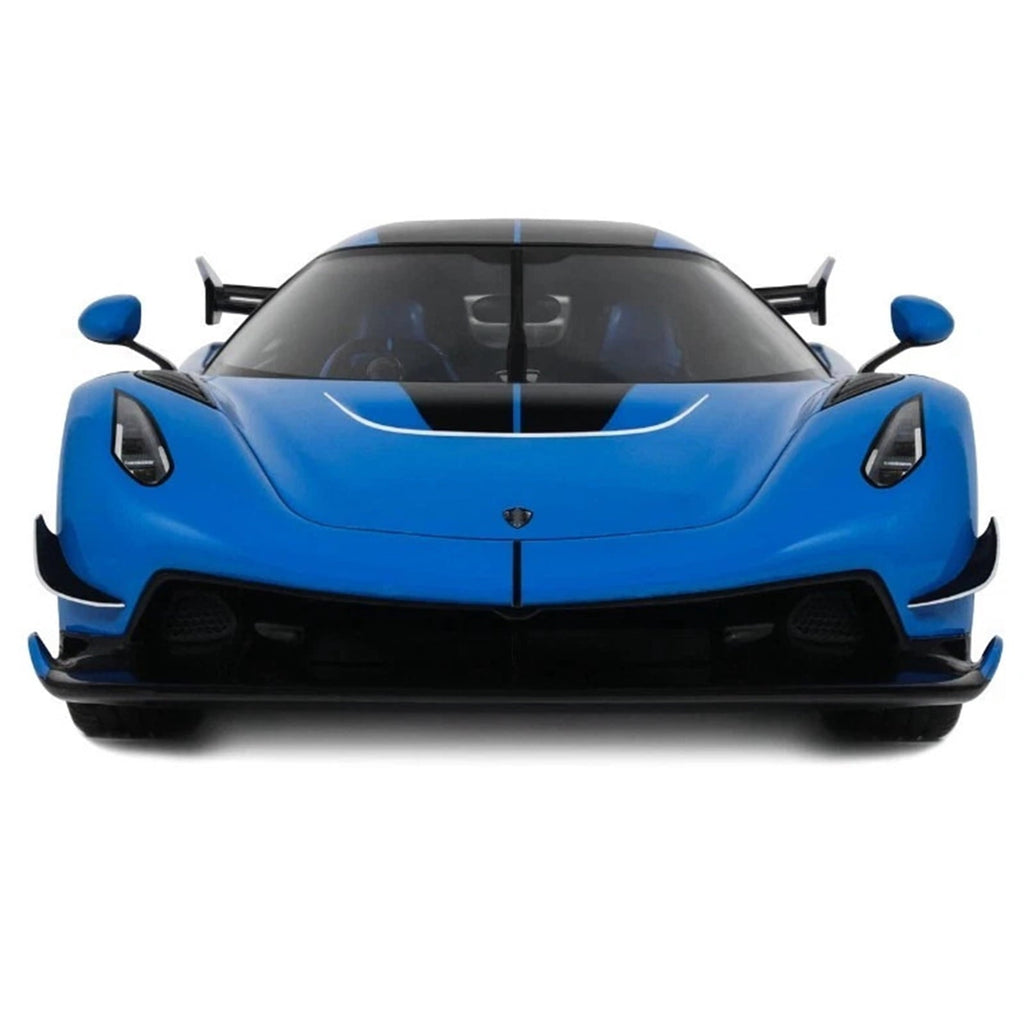 2025 Koenigsegg Jesko Blue Metallic with Black Stripes 1/18 Model Car by GT Spirit