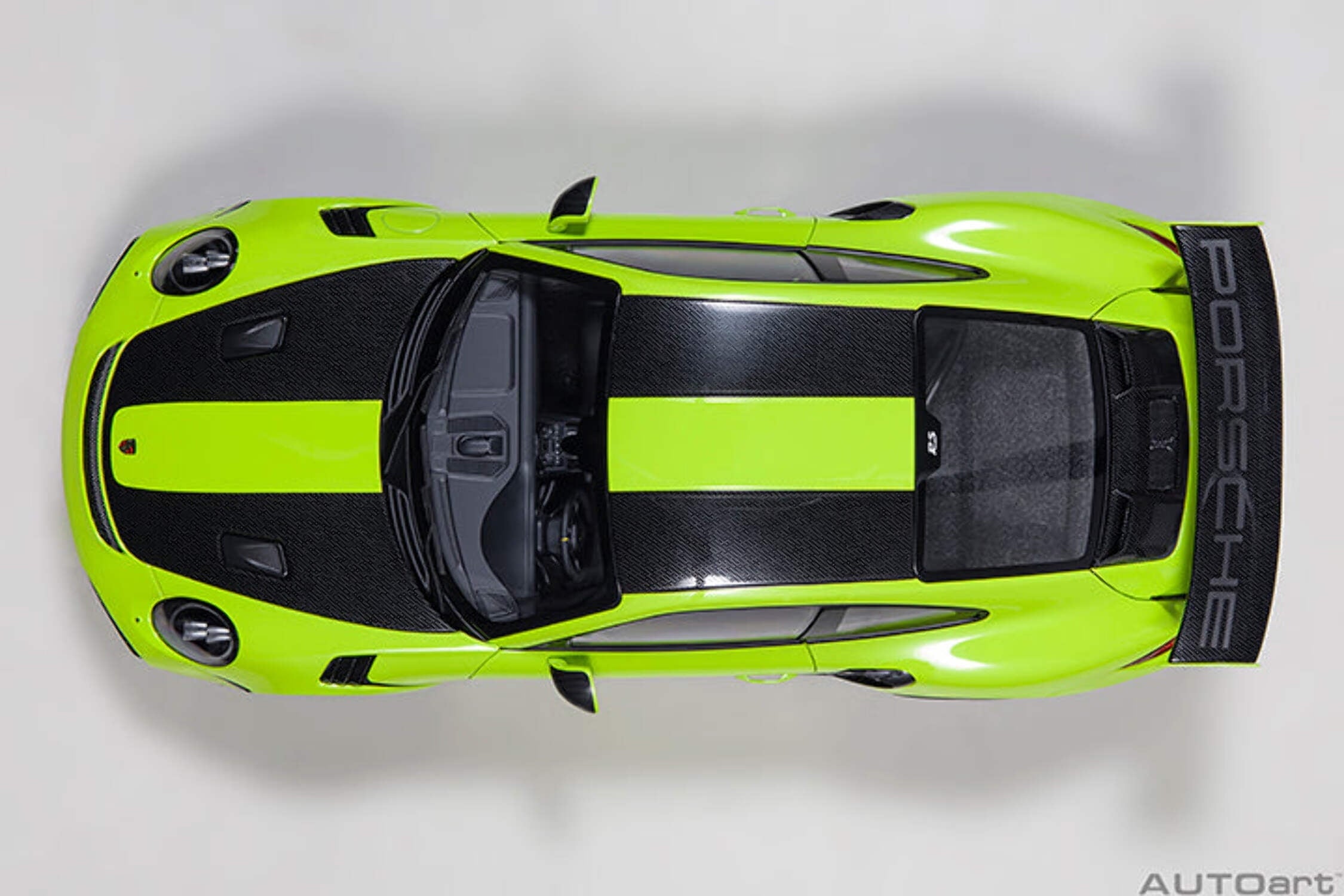 Porsche 911 (991.2) GT2 RS Weissach Package Acid Green with Carbon Stripes 1/18 Model Car by Autoart